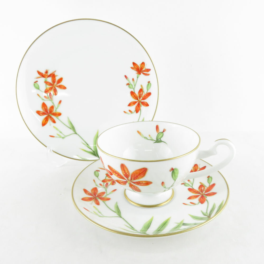 美品 IEI インペリアルエンタープライズ 「万葉の花」 ぬば滅多に無い 紅茶優勝杯＆平円盤 西洋菓子皿 1仕掛ける 17糎一皿 仕掛ける ヴィンテージ 1983 SY8975D 【中古】
