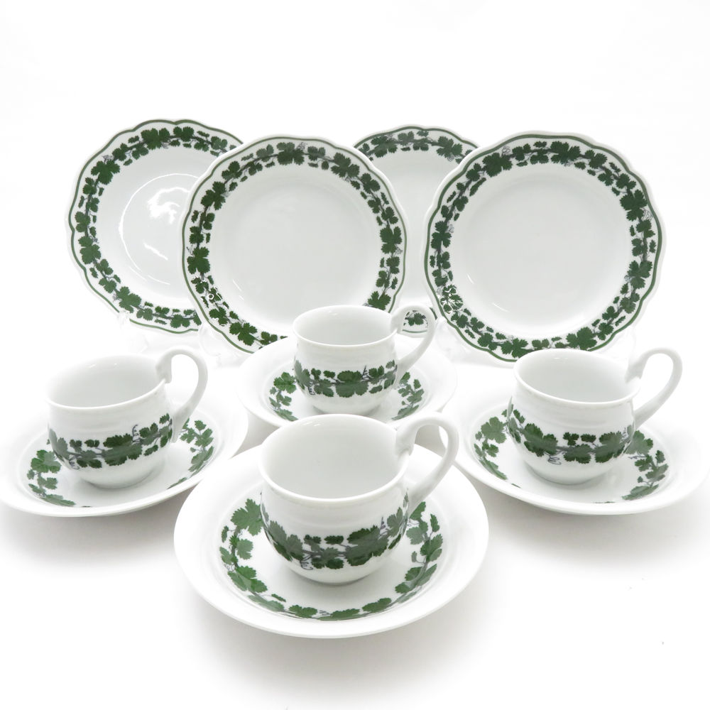 美品 MEISSEN マイセン ぶどう酒岩礁 モカ優勝杯＆平円盤 小皿 8点 3重協奏曲 4仕掛ける 白鳥手持ち部分 SU8443F 【中古】