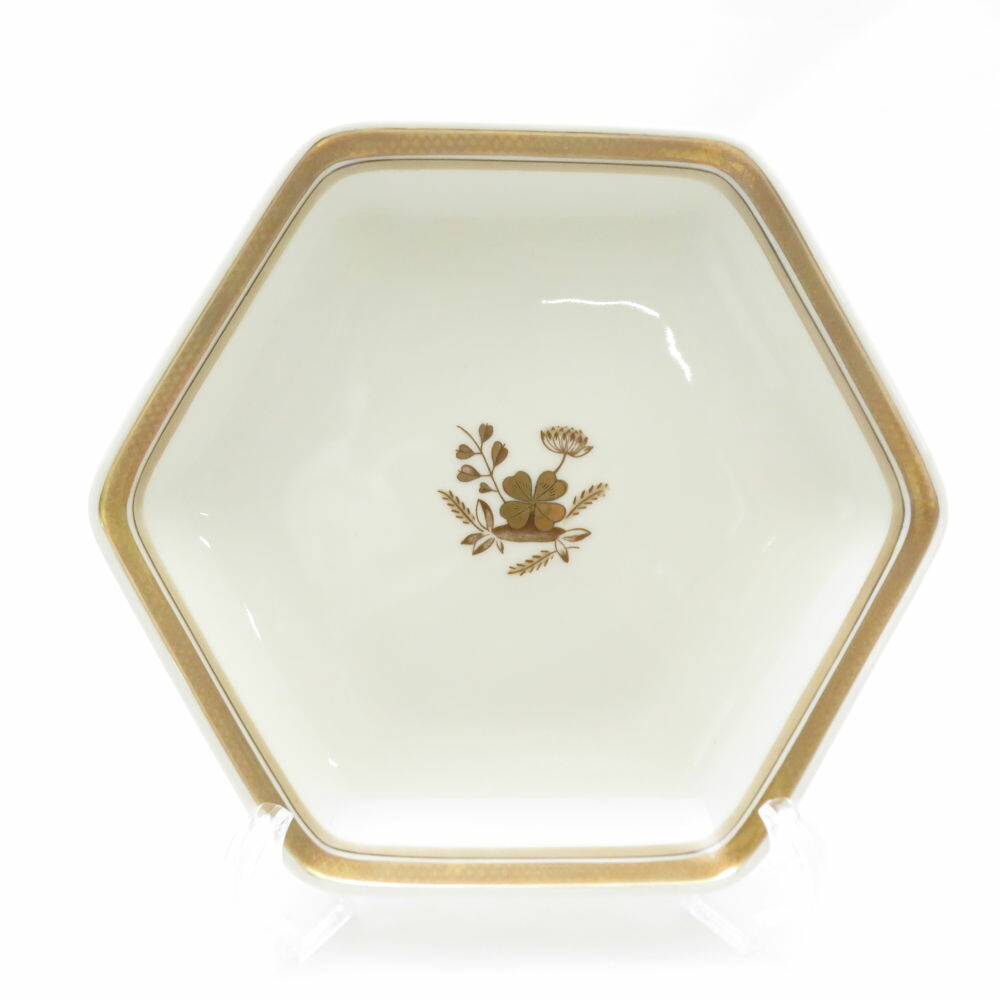 美品 ROYAL COPENHAGEN ロイヤルコペンハーゲン ゴールデンクローバー 六角皿 ヘキサゴナルディッシュ 一皿 SU8459F 【中古】