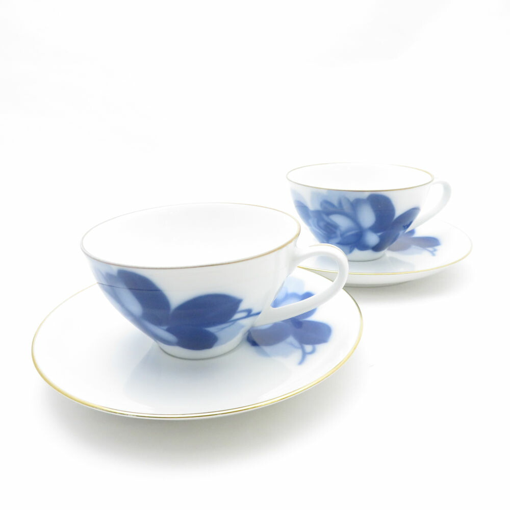 美品 OKURA 大倉陶園 青色サクラ色 紅茶優勝杯＆平円盤 2客 ありの実 SY10882H 【中古】
