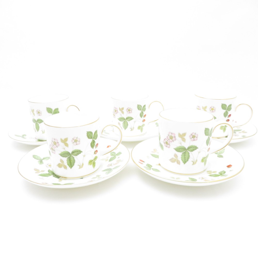 美品 WEDGWOOD ウェッジウッド ワイルドストロベリー 珈琲優勝杯＆平円盤 5客 仕掛ける キャン カフェー 連合王国 花柄 金彩 SU9281U2 【中古】