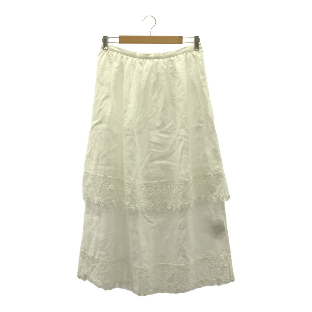 美品 PLAIN PEOPLE プレインピープル A1531FS 384 リネンレースコンビ スカート 3 (M) リネン100% ロング丈 刺繍 フレア レディース AM6387A28 【中古】|reMOVE 店