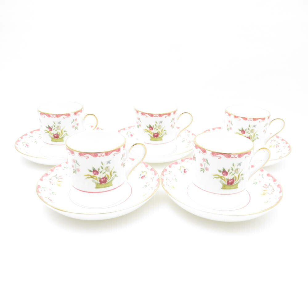美品 WEDGWOOD ウェッジウッド ビアンカ デミタスカップ＆平円盤 5客 仕掛ける エスプレッソ 金彩 黒壺 連合王国 SU11105B4 【中古】