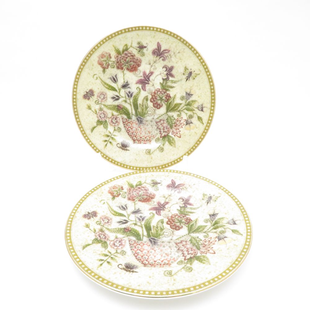 美品 WEDGWOOD ウェッジウッド フローラルタペストリー 中皿 2枚 18糎一皿 有りの実 モザイック 御花 SU11206F1 【中古】