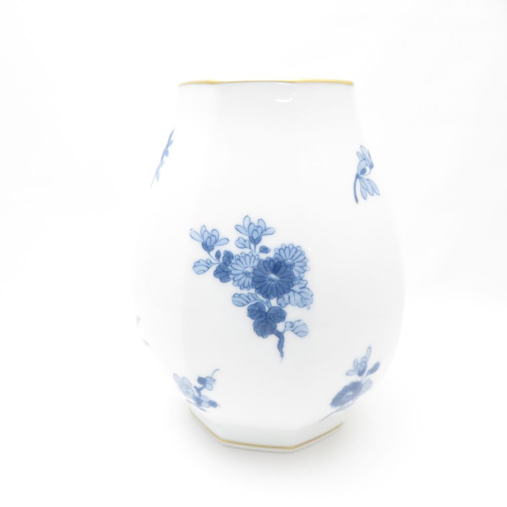 OKURA 大倉陶園 染付金彩 菊梅菖蒲竹四君子文 花瓶 1点 八角 フラワーベース H23.5cm 飾壷 SO3155T2 【中古】
