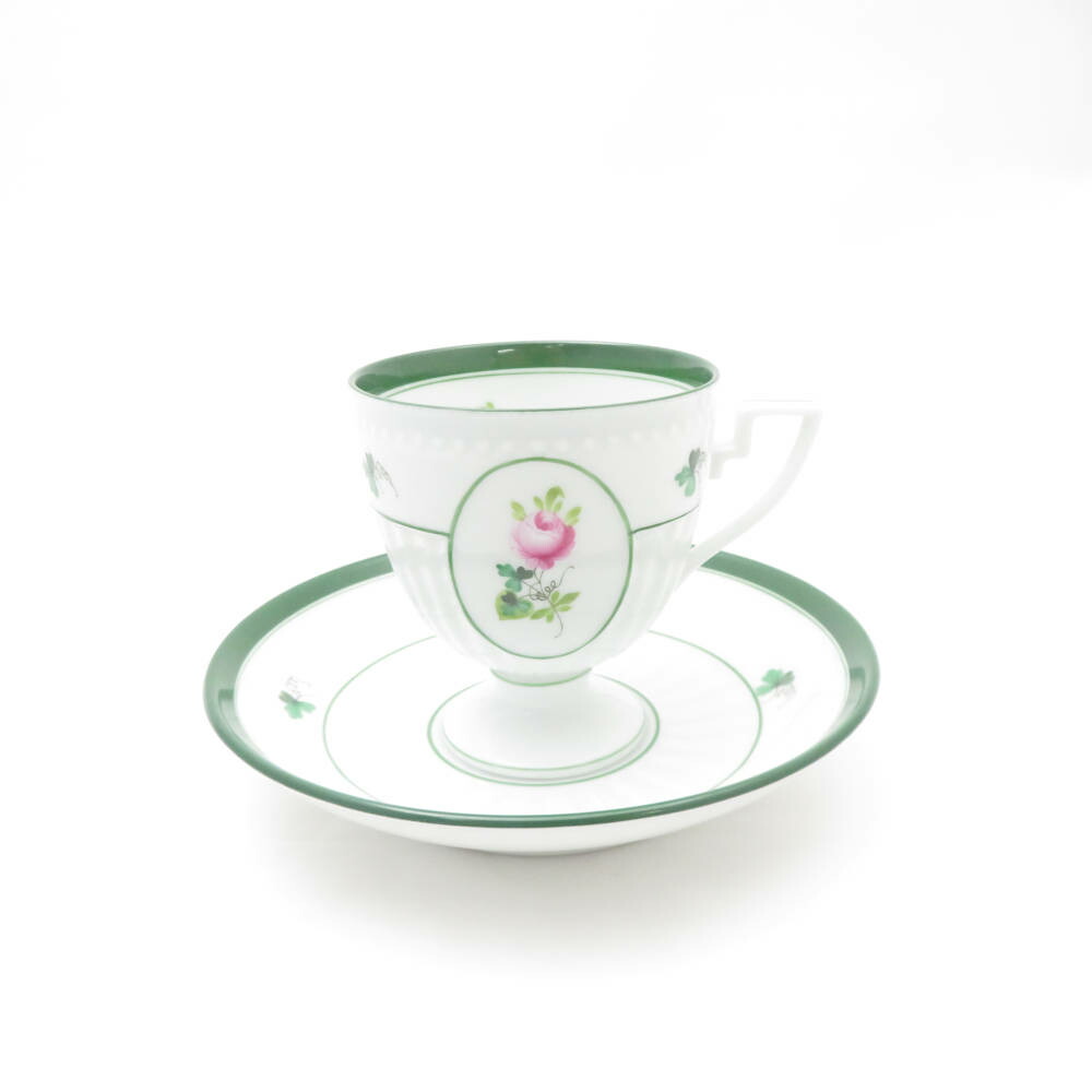 美品 Herend ヘレンド ウィーンの薔薇 4985 VRH アンピールカップ＆ソーサー 1客 バラ チョコレート レア 希少 SY12583H1 【中古】