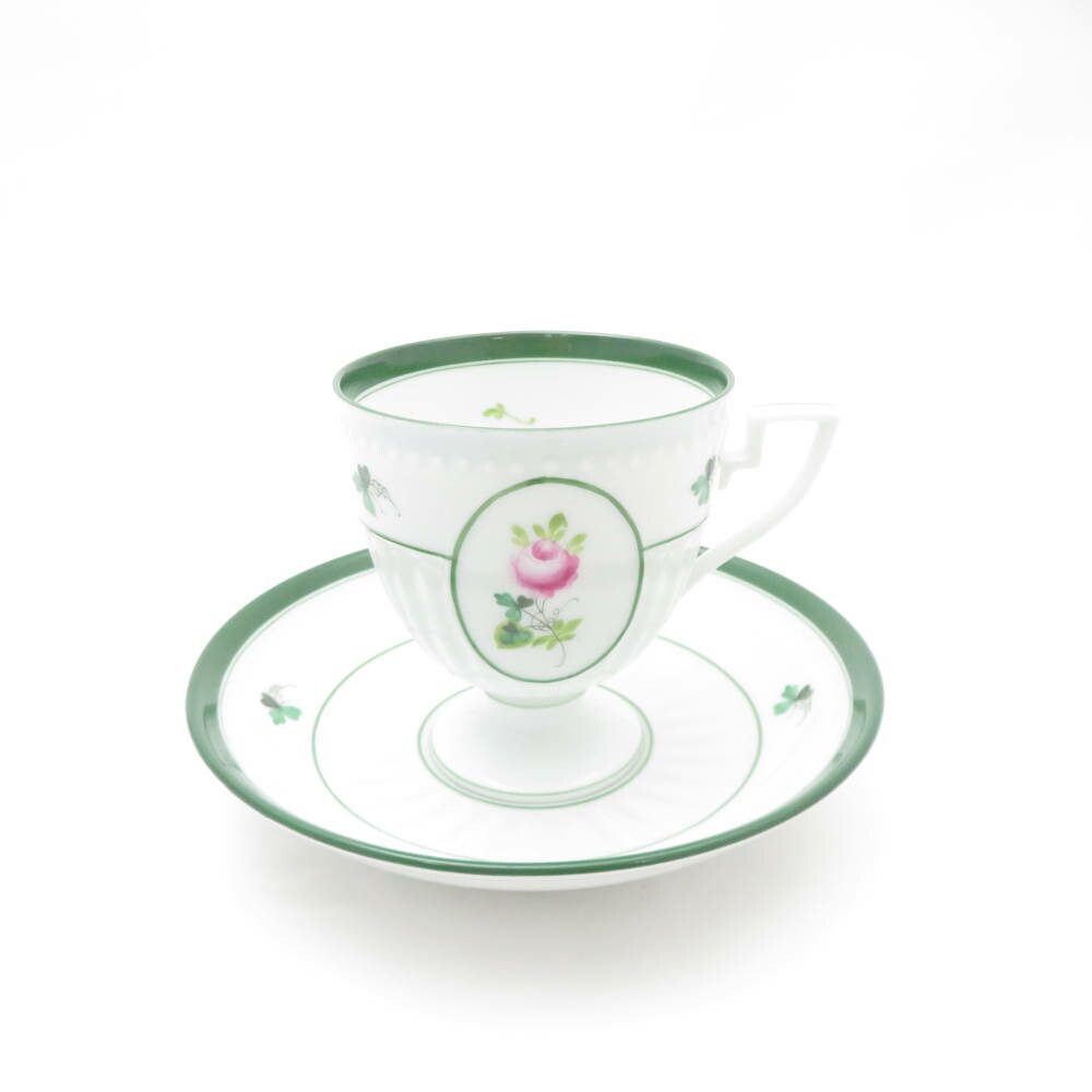 美品 Herend ヘレンド ウィーンの薔薇 4985 VRH アンピールカップ＆ソーサー 1客 バラ チョコレート レア 希少 SY12586H1 【中古】