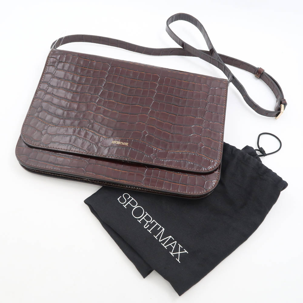 美品 SPORTMAX スポーツマックス マックスマーラ ショルダーバッグ 型押し レディース AN1798 【中古】