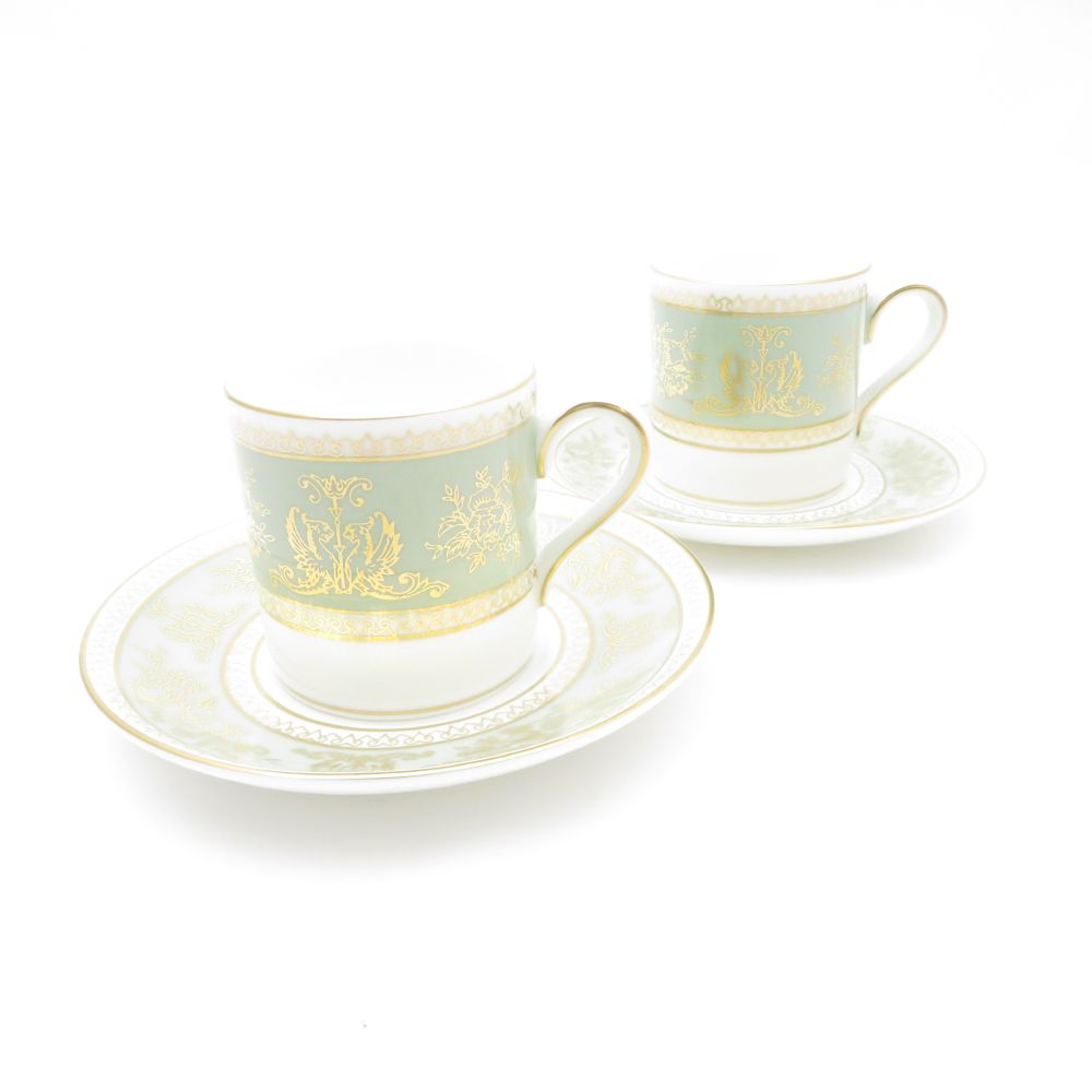 美品 WEDGWOOD ウェッジウッド コロンビア サルヴィア 緑であること デミタスカップ＆平円盤 2客 ありの実 珈琲 カフェー 一覧表お召しもの SU12455C2 【中古】