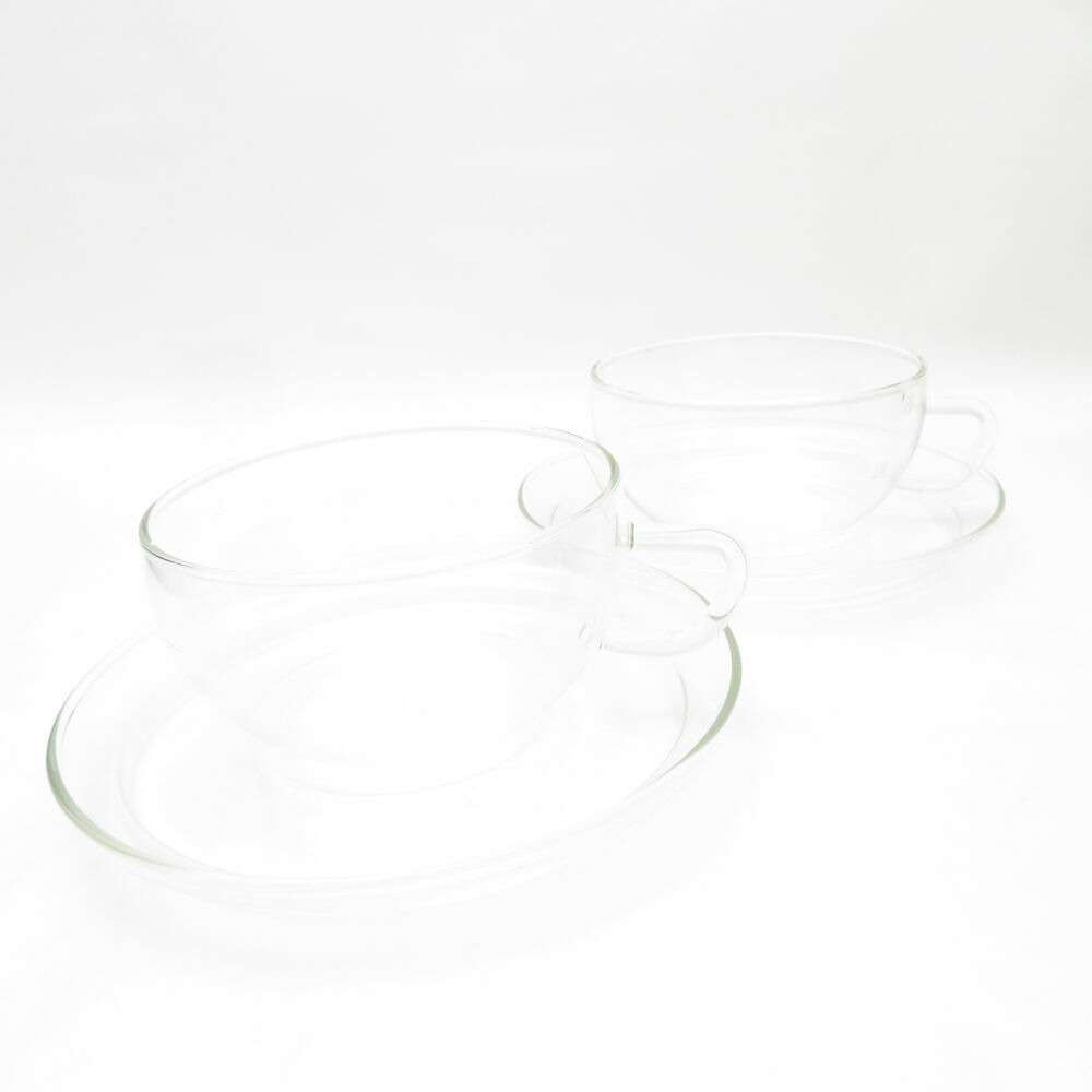 美品 JENAER GLAS イエナ水呑み 優勝杯＆平円盤 2客 耐熱硝子 ありの実 せつ然たる ＦＲＧ製 一覧表お召しもの SU12787G2 【中古】