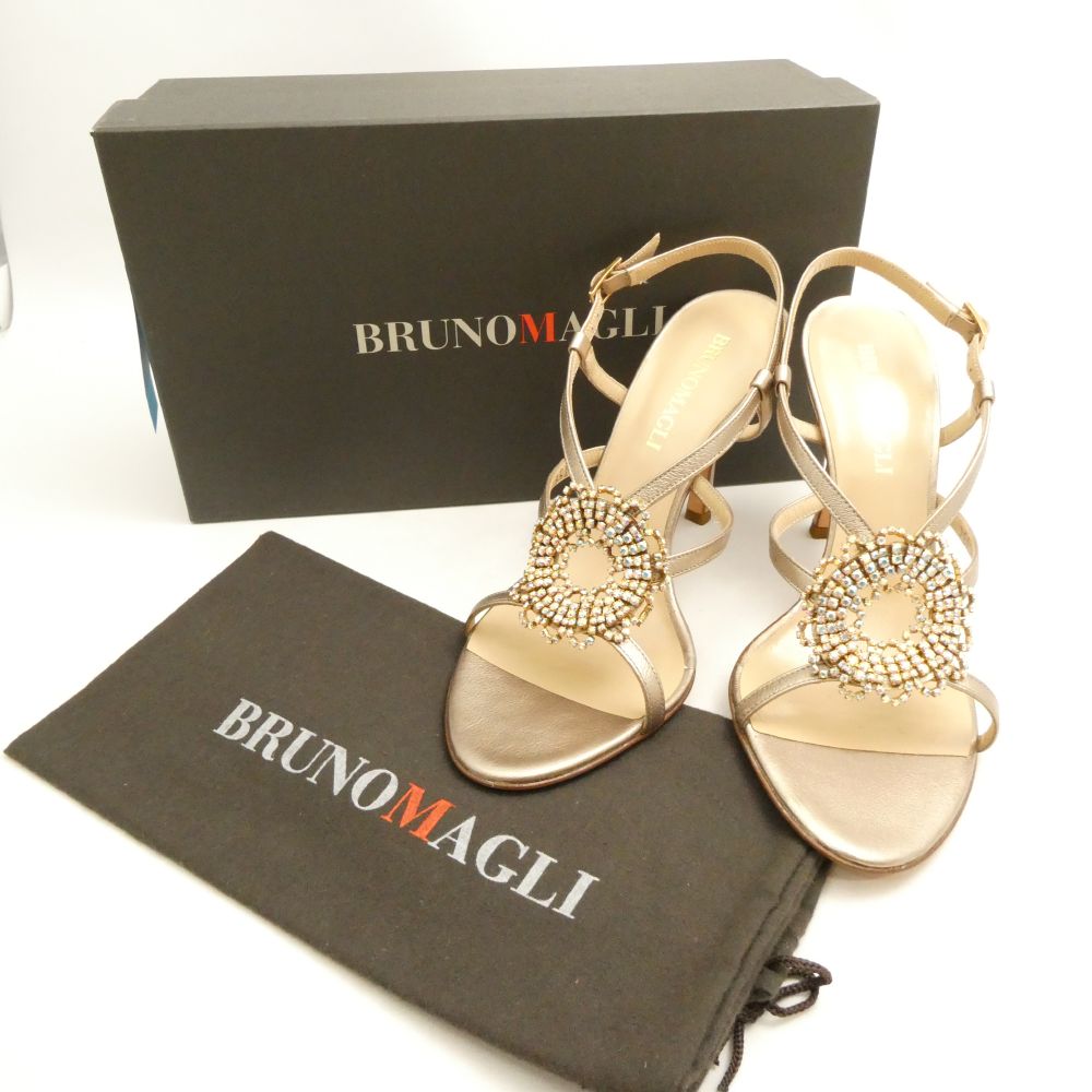 未使用 BRUNOMAGLI ブルーノマリ サンダル 35 1/2 22.5cm相当 ビジュー ピンヒール ストーン レディース AO3095 【中古】