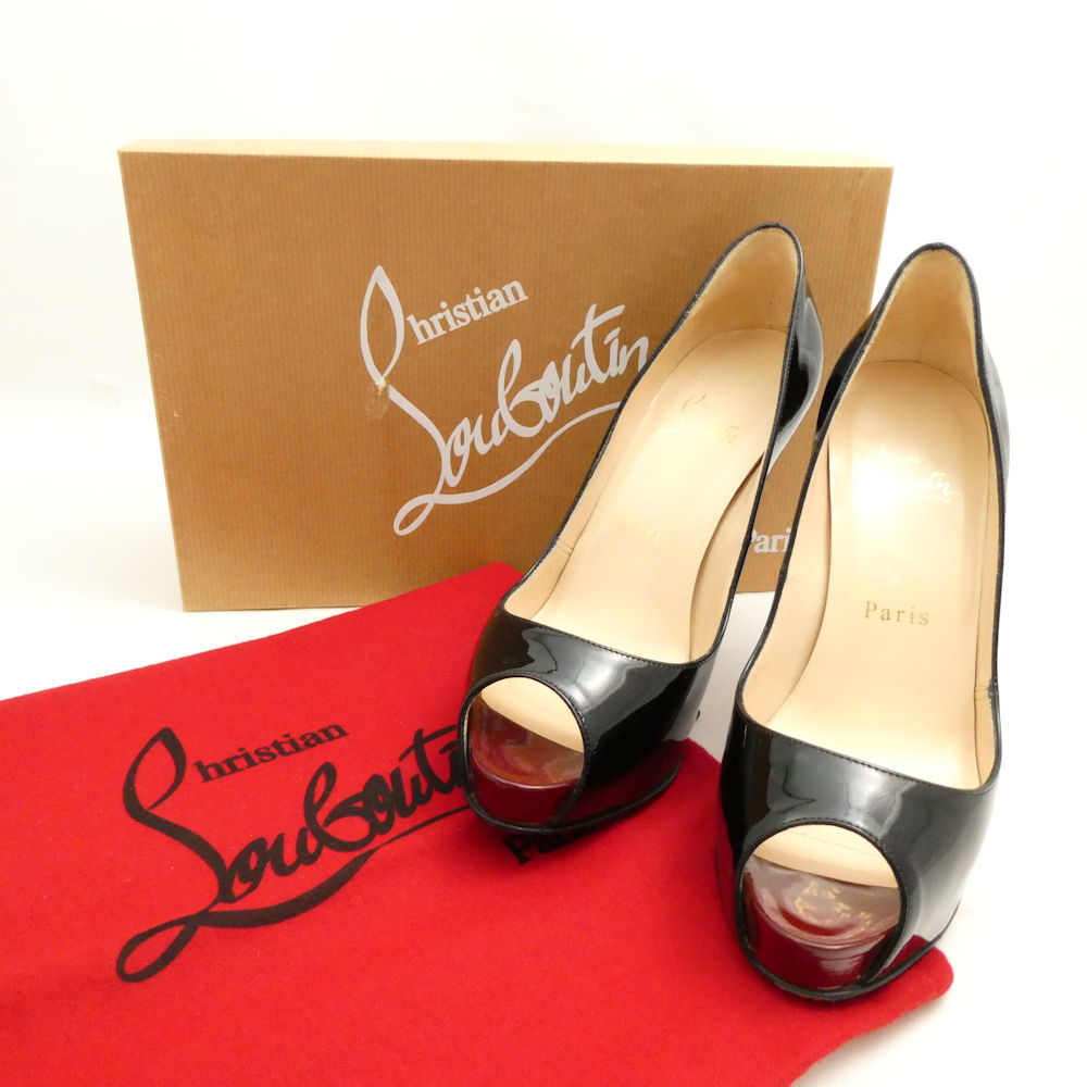 Christian Louboutin ルブタン VERY PRIVE 120 オープントゥパンプス 36.5 PATENT CALF パテント ハイヒール レディース AY6893 【中古】