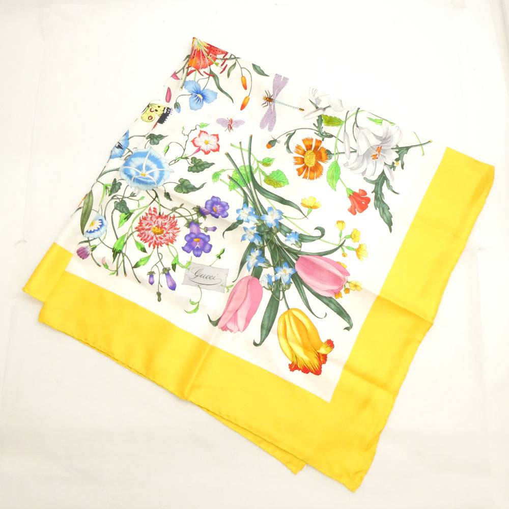 2508-233｜美品｜グッチ スカーフ シルク ブラック 花柄 2508-233｜美品｜グッチ スカーフ シルク ブラック 花柄 - メルカリ