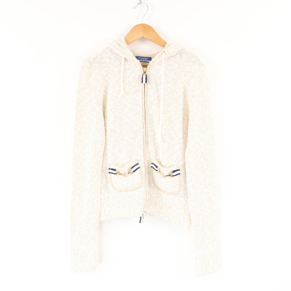 美品 BURBERRY BLUE LABEL バーバリー FB597-261-01 ジップアップニットパーカー 38 綿織物 他 長袖 導管ビット レディース AY6723A58 【中古】