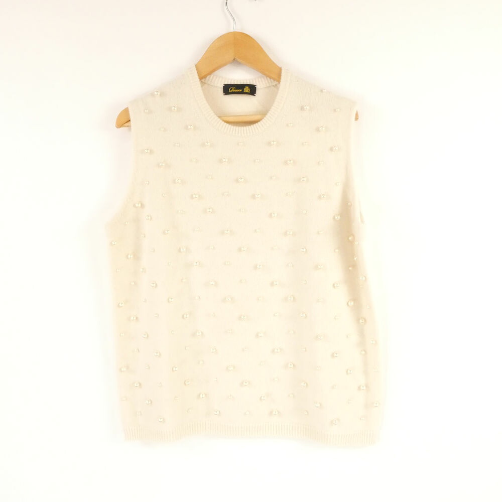 美品 Drawer ドゥロワー 6518-199-0349 パールビーズノースリーブニット カシミヤ100％ オフホワイト系 レディース AO3314A12 【中古】