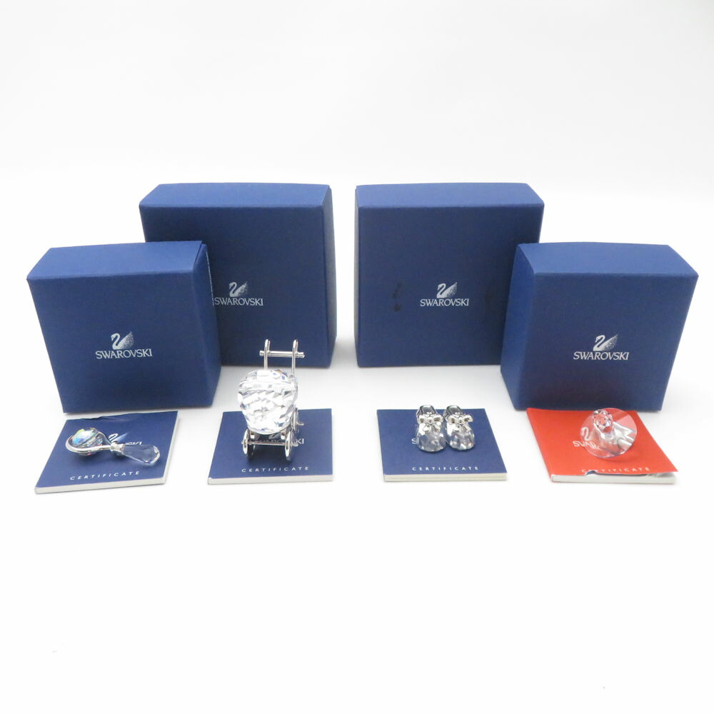 美品 SWAROVSKI スワロフスキー ベビーカー ベビーシューズ ガラガラ おしゃぶり 置物 4点 セット ベビー 赤ちゃん オーナメント SC9077G2 【中古】