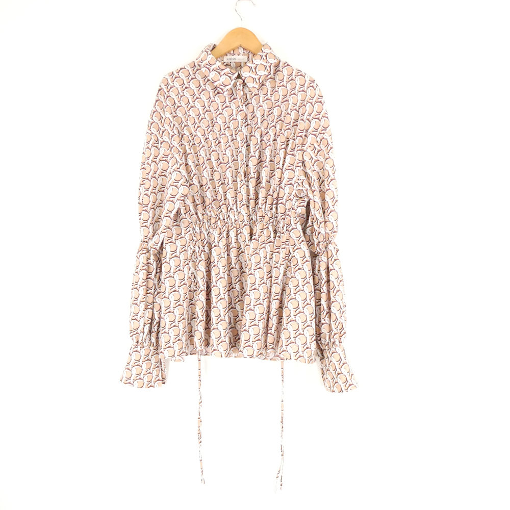 美品 ADEAM アディアム 42471 ブラウス 2 M相当 ポリエステル100% 長袖 モノグラムプリント トップス レディース AU3659A31 【中古】