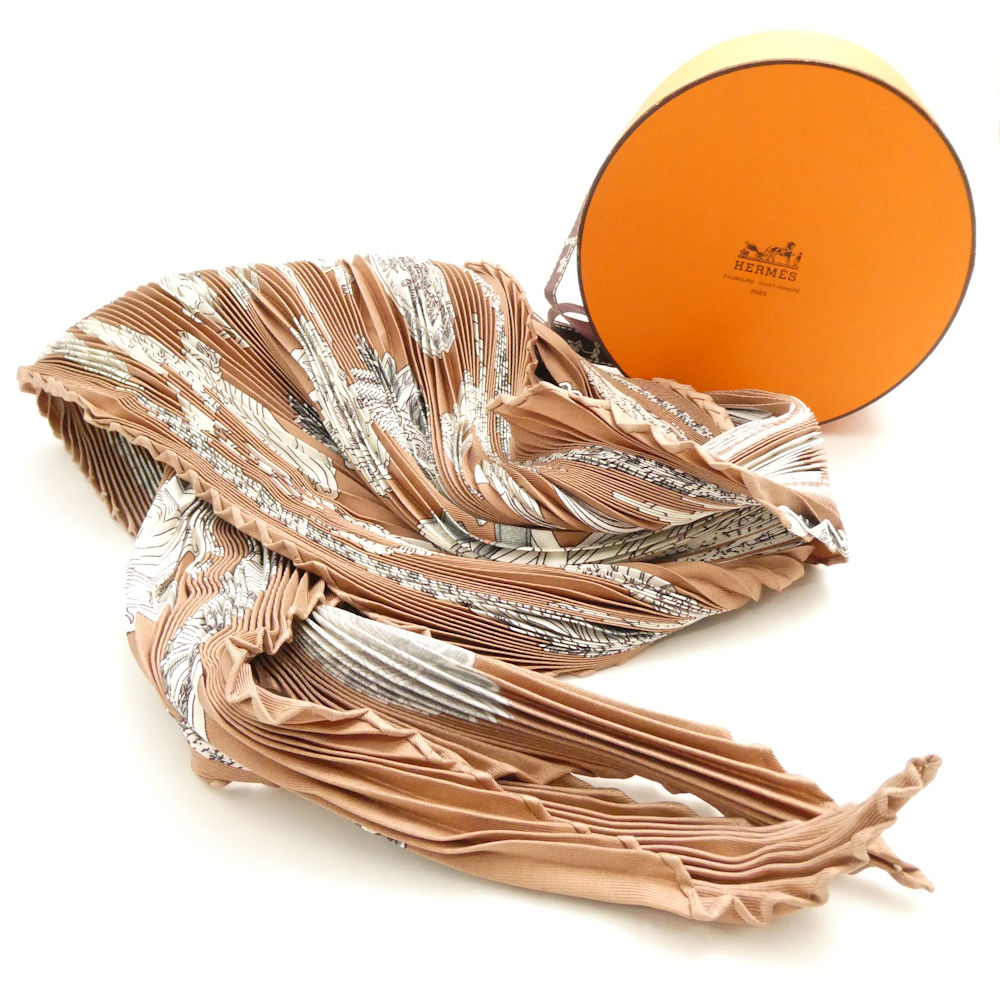 楽天市場】【中古】 エルメス プリーツスカーフ ネイビー系 シルク100