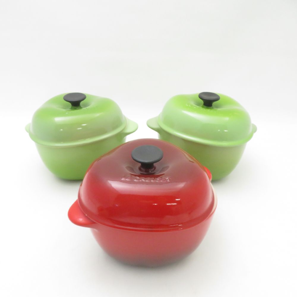 美品 Le Creuset ルクルーゼ アップル ココット 3点 仕掛ける 赤いこと 緑であること SY13484B1 【中古】