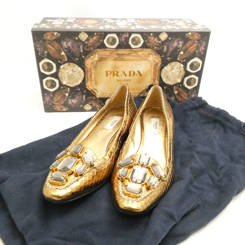 未当て嵌める PRADA プラダ パンプス 36.5 23.5糎 パイソン ビジュー レディース AM7866 【中古】 パンプス-靴