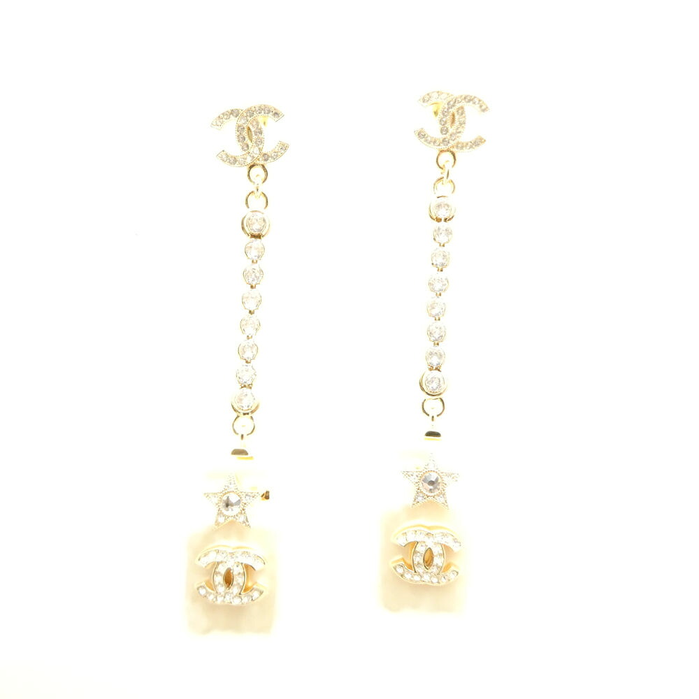 美品 CHANEL シャネル ココマーク パフュームボトル スイング B23S ピアス ラインストーン フェイクパール 両耳 GP 金 香水瓶 アクセサリー 服飾小物 レディース AU3779 【中古】