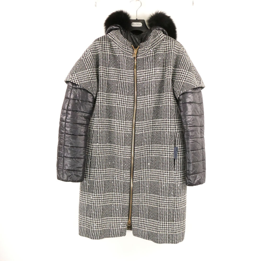 美品 HERNO 地獄ノ Prince of Wales padded coat CA0373D-12353-9310 46397-40901-1 落ち込む厚地の外套 1点 40 M好いかげんに ポリエステル他 シャイニー チドリ透かし彫り柄 ボンネット付 アウター レディース 金3723W4 【中古】