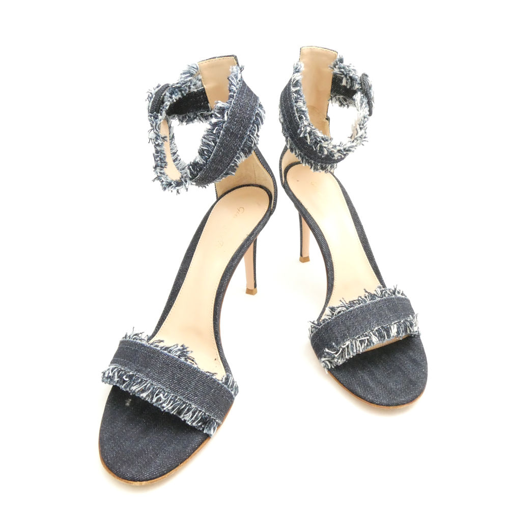 美品 Gianvito Rossi ジャンヴィトロッシ アンクルストラップサンダル 38 （25cm相当） デニム レディース AY7945 【中古】