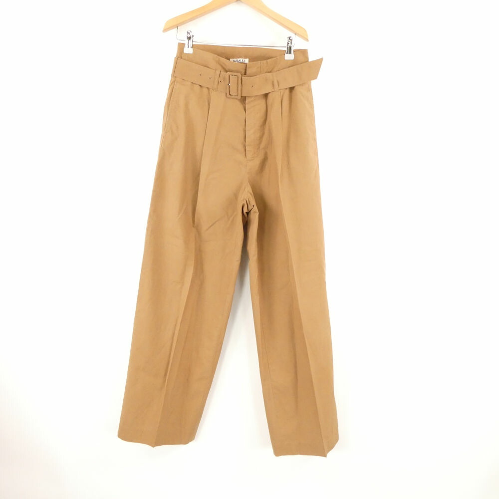 美品 AURALEE オーラリー A7SP06FR ベルテッドワイドパンツ 0 S相当 コットン100% ベルト付き 17SS ボトムス レディース AU3919A69 【中古】