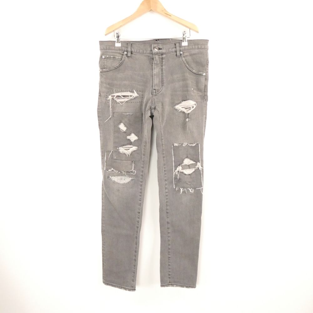 1PIU1UGUALE3 ウノピュウノウグァーレトレ 113(MRP493 CTU221)9TAPERED PROGRESSIVE DENIM テーパードジーンズ VI XL相当 コットン他 リペアダメージ加工ストレッチデニムパンツ メンズ AU4169A90 【中古】