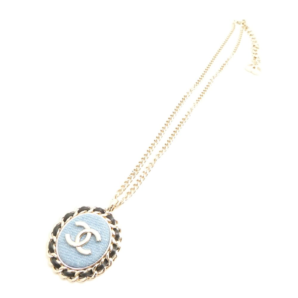 美品 CHANEL シャネル B25P ネックレス ココマーク チェーン デニム ペンダント レディース AM8139W1 【中古】