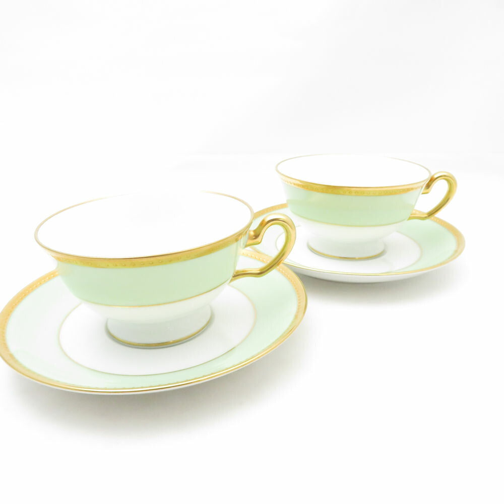 OKURA 大倉陶園 メイグリーン 優勝杯＆平円盤 2客 有りの実 お茶/珈琲 6C SC10635A2 【中古】
