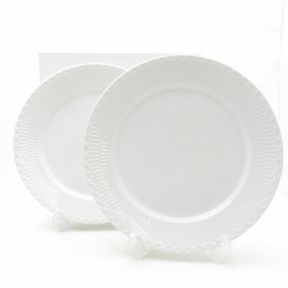 美品 ROYAL COPENHAGEN ロイヤルコペンハーゲン ホワイトフルーテッドハーフレース 大皿 2枚 ペア 27cmプレート ディナー SC10860S1 【中古】