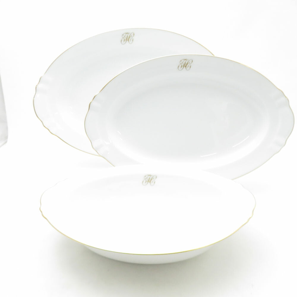 美品 OKURA 大倉陶園 ゴールドライン リムシェープ オーバル皿 ベーカー 3枚 セット 32cm 37cm 27cm SM5128U2 【中古】