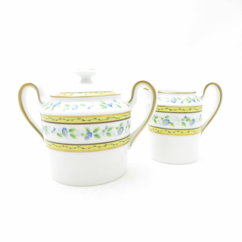 美品 RAYNAUD レイノーリモージュ モーニンググローリー クリーマー＆白砂糖ポット 2点 書き割り 花柄 酪漿 白砂糖 槿花 フランス共和国 SC10768B1 【中古】
