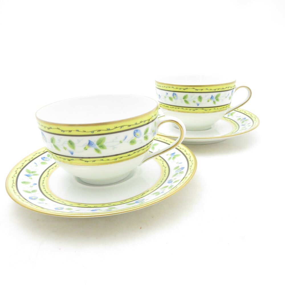 RAYNAUD レイノーリモージュ モーニンググローリー ティーカップ＆ソーサー 2客 ペア 花柄 朝顔 フランス SC10787B1 【中古】｜reMOVE 店