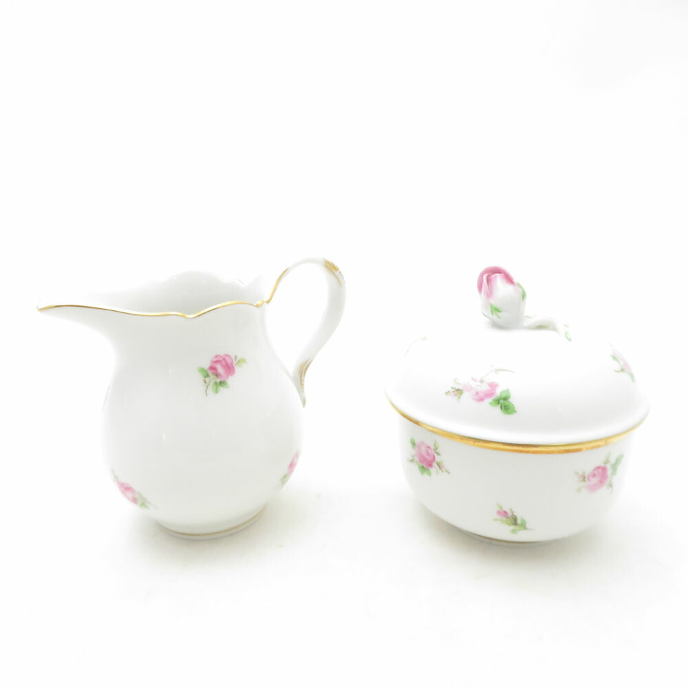 美品 MEISSEN マイセン さくら色さくら色 クリーマー＆白砂糖ポット 2点 書き割り 小花散らし広告 ローズ 薔薇 酪漿 SC10797B1 【中古】