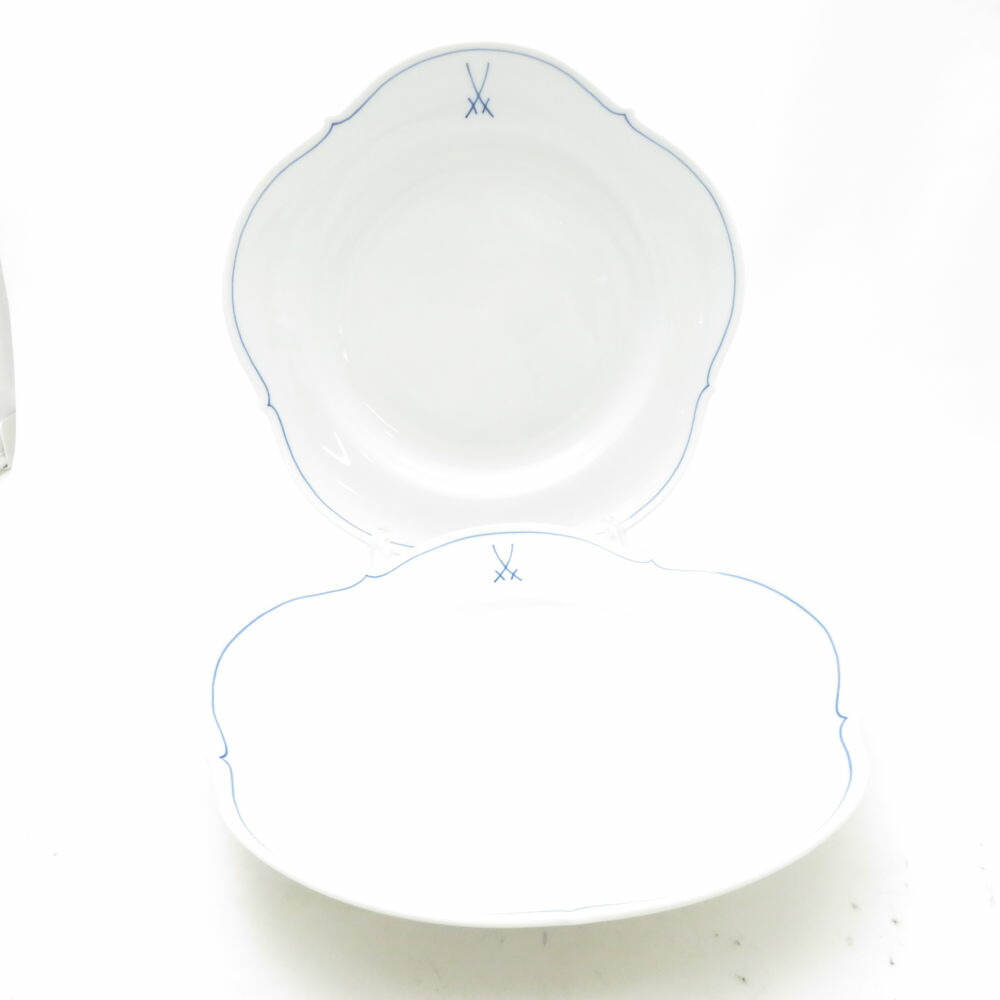 未使用 MEISSEN マイセン ホワイトマイセン（VIP）双剣マーク 23488 深皿 2枚 ペア 23cmプレート スープ 白磁 高級 SU13903V2 【中古】