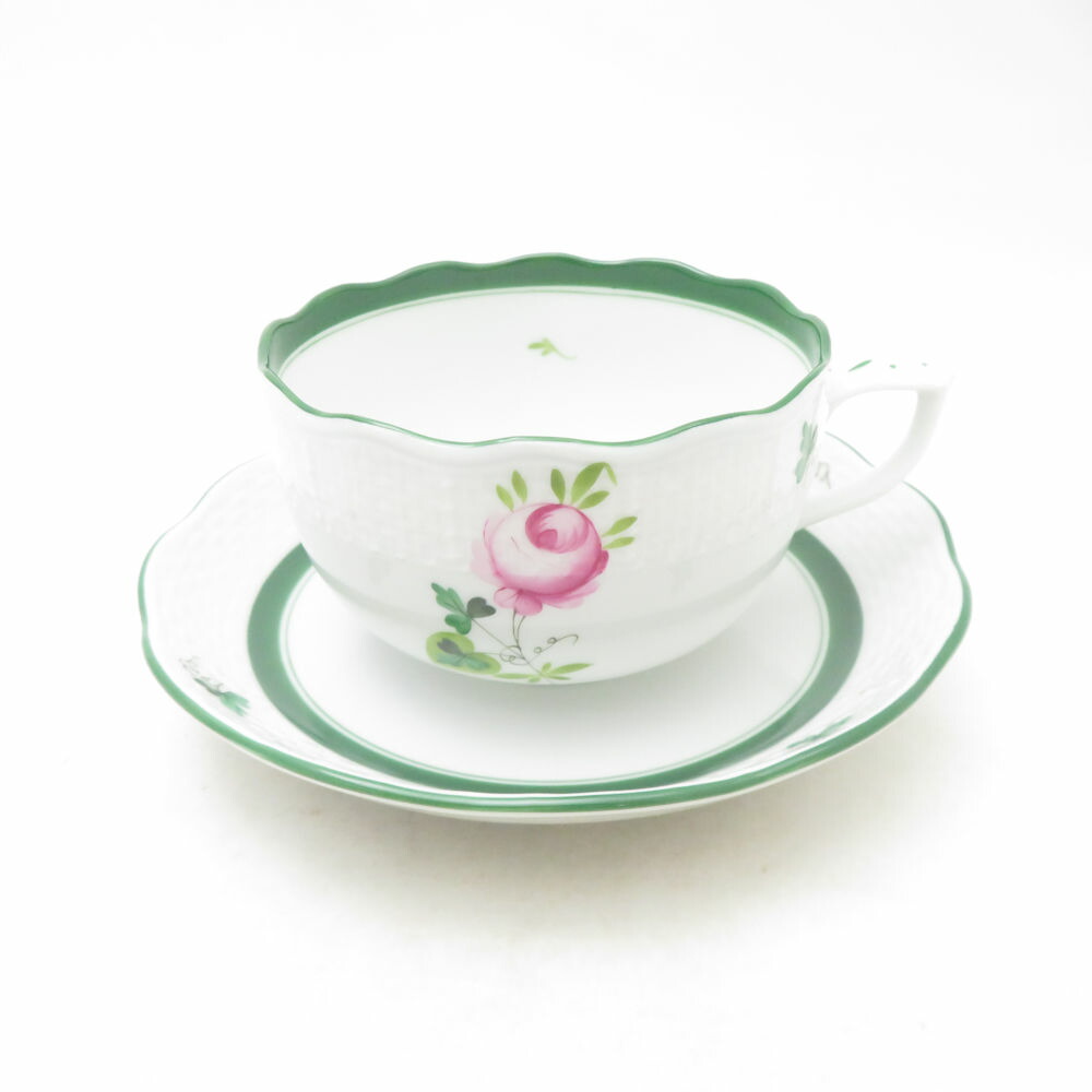 未当て嵌める Herend ヘレンド ウィーンのローズ 紅茶優勝杯＆平円盤 薔薇 SM5232Q1 【中古】
