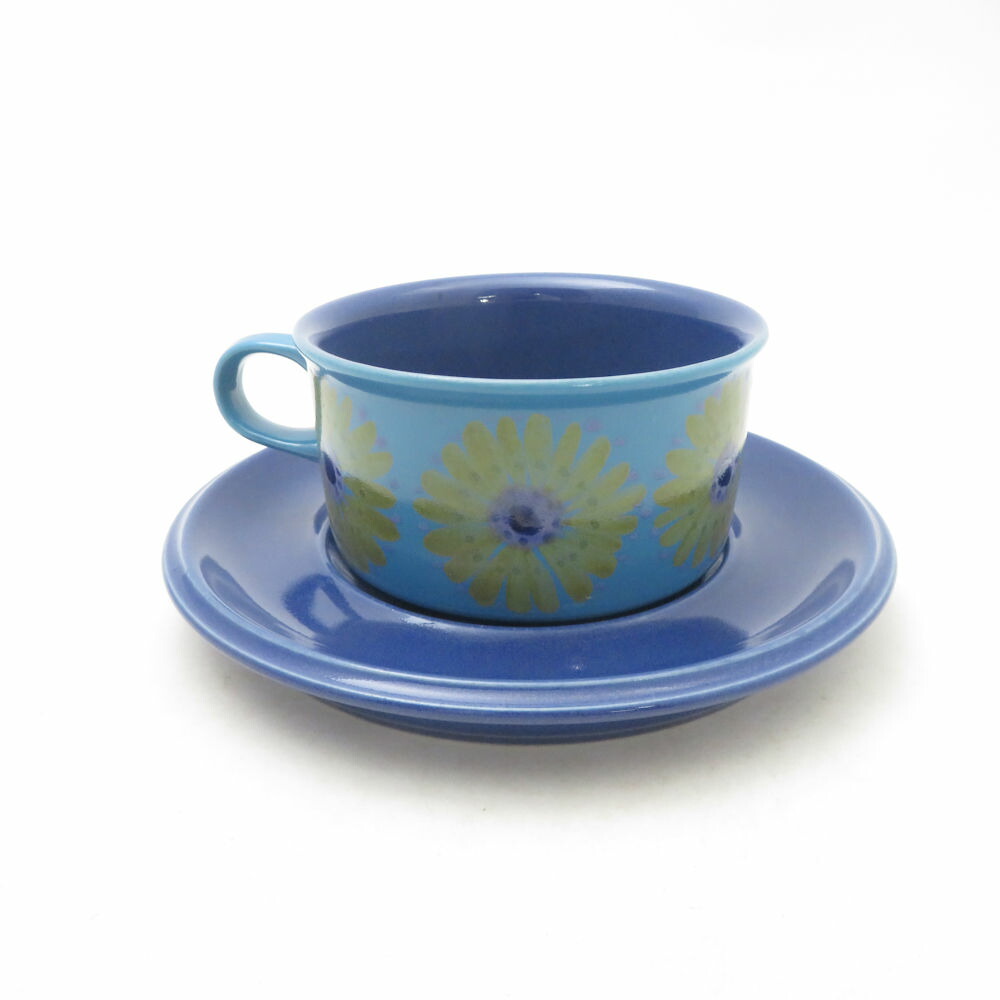 美品 ARABIA アラビア HLA Hilkka Liisa Ahola ヒルッカ リーサ アホラ 紅茶優勝杯＆平円盤 北欧 青緑色 滅多に無い SM5157E2 【中古】