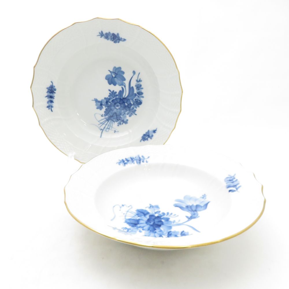 美品 ROYAL COPENHAGEN ロイヤルコペンハーゲン ブルーフラワーカーブ スーププレート 2枚 ペア 22cmプレート 金彩 デンマーク 希少 SC11075G2 【中古】｜reMOVE 店