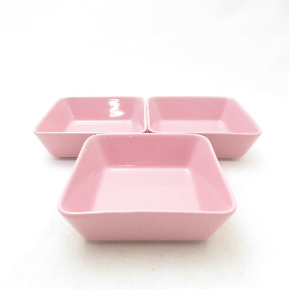 未使用 iittala イッタラ ティーマ スクエアプレート 3枚 セット 12cm ローズ トレイ 小皿 SC11187D2 【中古】｜reMOVE 店