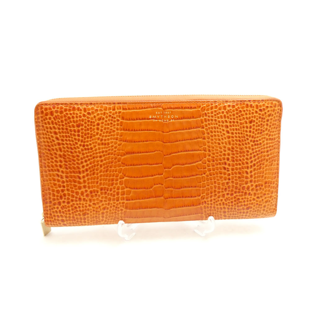 未使用 SMYTHSON スマイソン MARA マラ トラベルウォレット ラウンドファスナー 財布 クロコ型押し AM8825 【中古】｜reMOVE 店