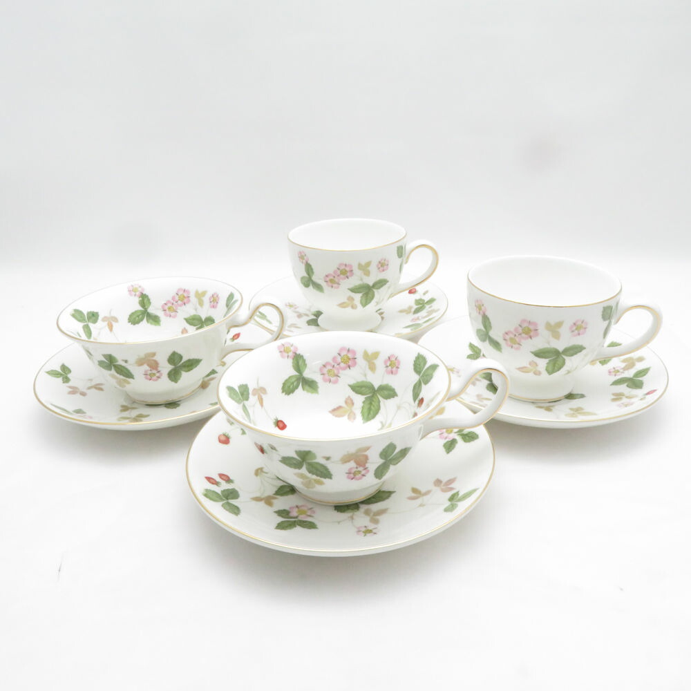 WEDGWOOD ウェッジウッド ワイルドストロベリー 紅茶優勝杯＆平円盤 4客 仕掛ける ロバート・エドワード・リー ピオニー SM5410X2 【中古】