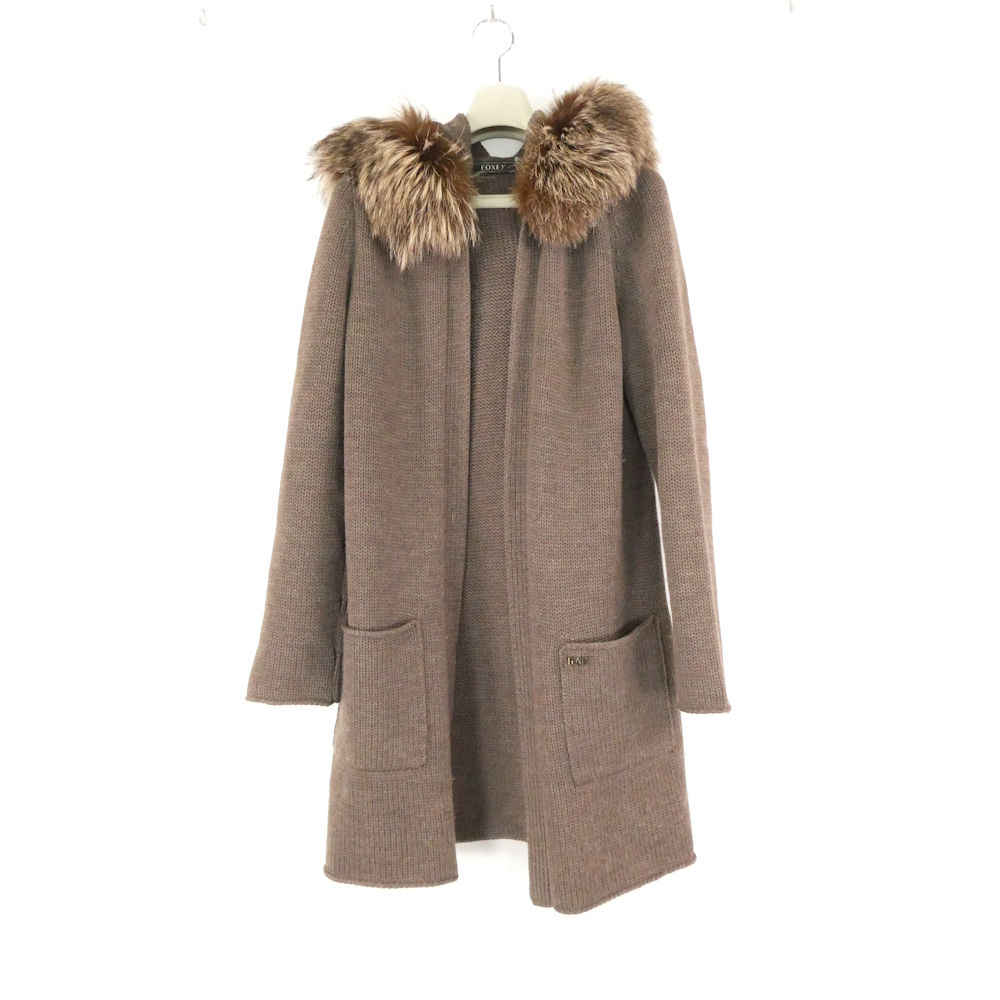 FOXEY フォクシー 27703 ニットロングコート M ウール フォックス ファー付きフード 長袖 レディース AN3486B1 【中古】｜reMOVE 店