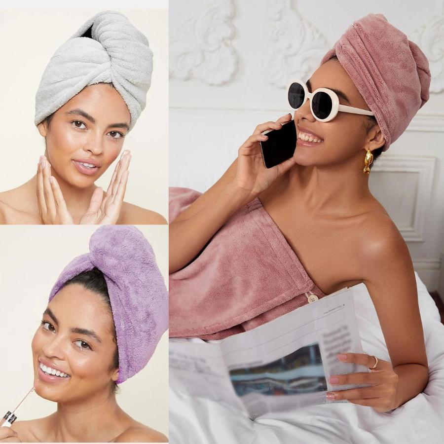 お手軽価格で贈りやすい ヘアタオル ヘアドライタオル ラップタオル ヘアキャップ ヘアラップ お風呂上り タオル ターバン クイックドライ  マイクロファイバー ヘアターバン グレー パープル ピンク 吸水 即乾 オシャレ 可愛い