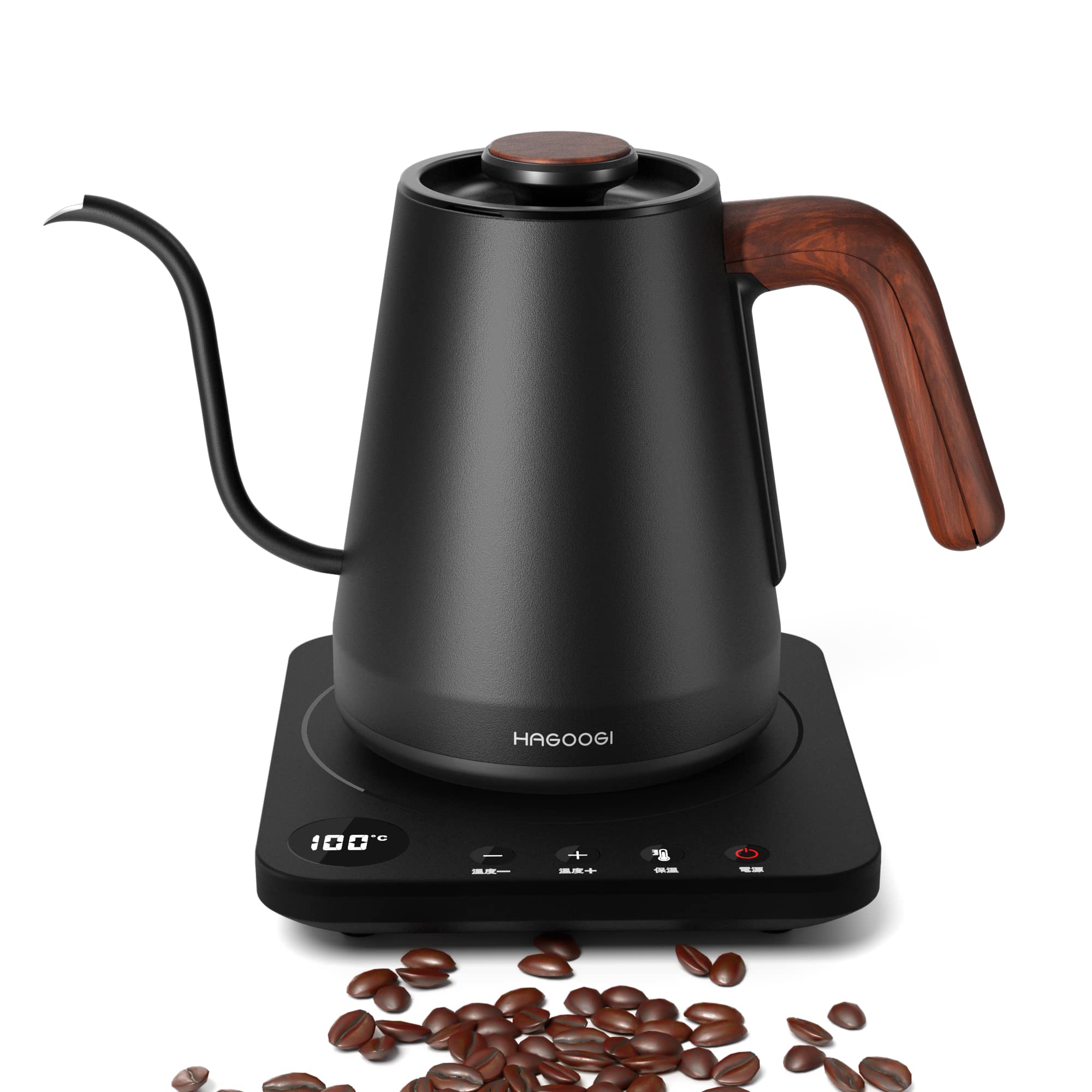 電気ケトル コーヒー HAGOOGI (ハゴオギ) ドリップケトル 1.0L 1200W コーヒーポット 温度調節 (1℃単位)/保温機能/空焚き防止/通知音オン・オフ/PSE認証済み 細口 コーヒーケトル コーヒー 紅茶 お茶 プレゼント用 ドリップ ポ