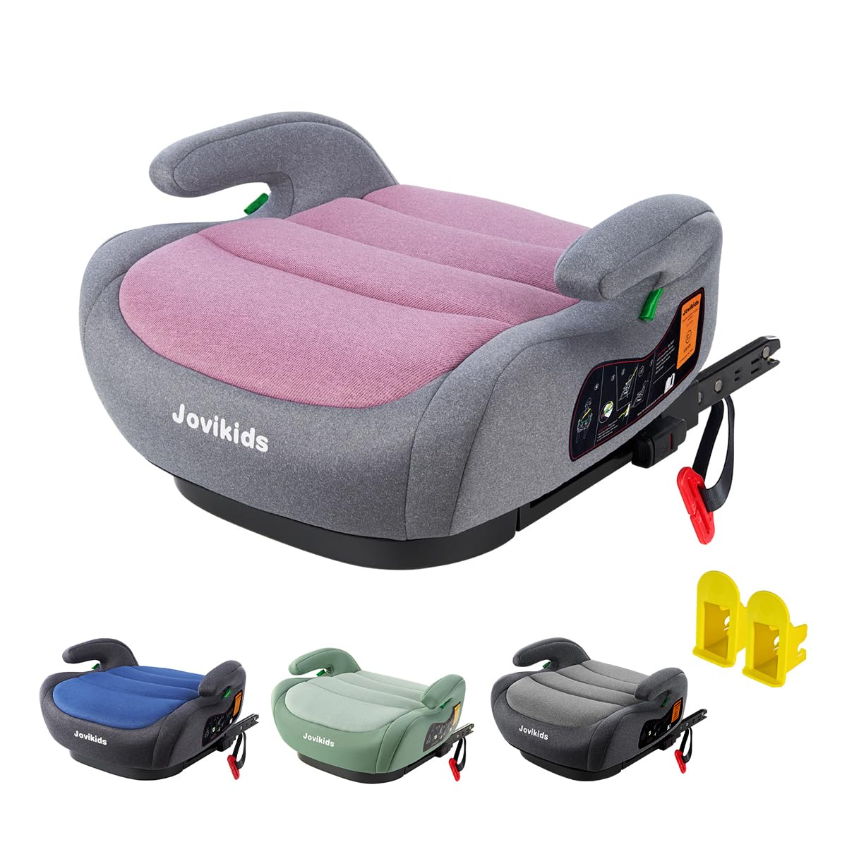Jovikids ジュニアシート ISOFIX、R129適合 ブースターシート 3歳から ロングユース、極厚クッション、幼児用車シートと固定ガイド キャップとシートベルトクリップ、125?150cm (ピンク 厚くする)