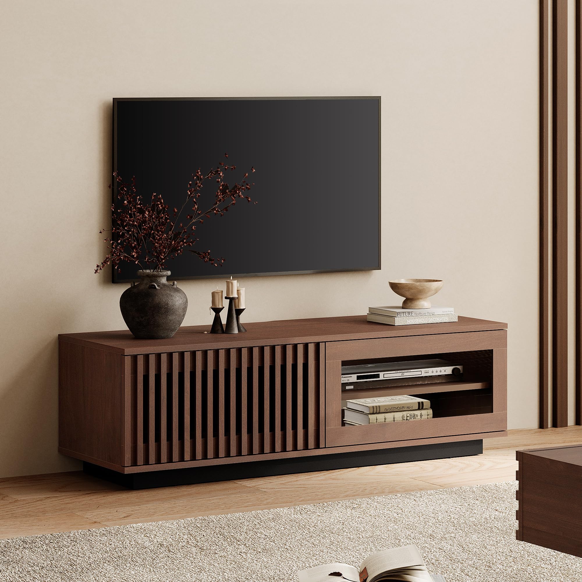 WAMPAT テレビボード テレビ台 ローボード TV ボード ガラス 木製 引出付き 隠す収納 壁寄せ AV機器対応 棚付き 幅120×奥行40cm×高さ36cm ナチュラル