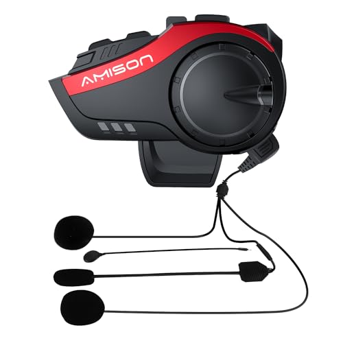 Amison バイクインカム 最大10人同時通話 最大通話距離2000m Bluetooth 5.0 無線機バイクいんかむ 連続28H時間通話 IP67防水 ヘルメット用 音楽共有 音声聞き取リ FMラジオ付きインターコム 自動ペアリング 通信機器 技適認