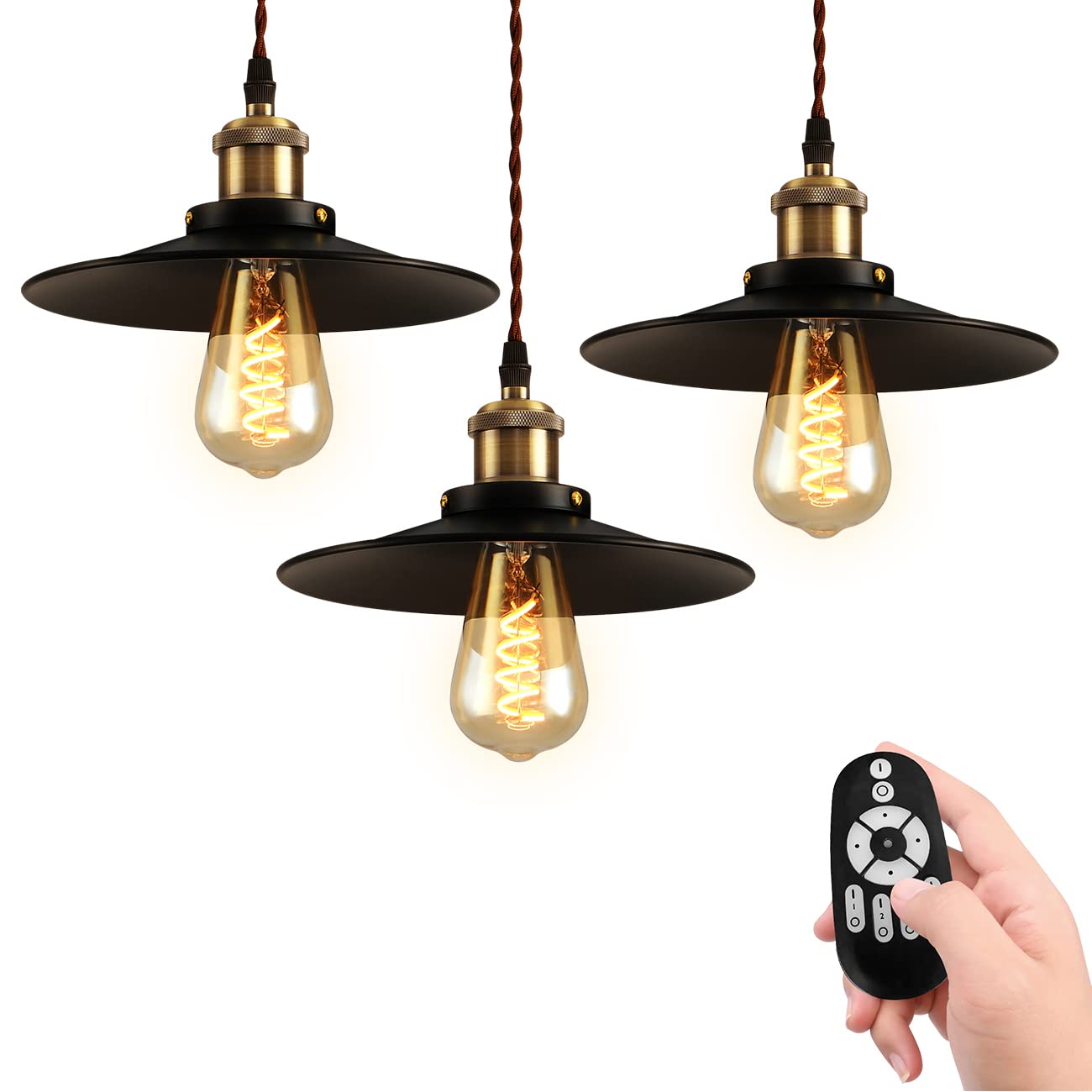 PNRLUX ペンダントライト 3個セット ダクトレール式 E26口金 LED電球付き リモコン付き 直径22cm 吊り下げライト 300LM 4.5W(20W形相当) 北欧風 シーリングランプ インテリア照明 アンティークレトロ ダイニングライト吊り下げ